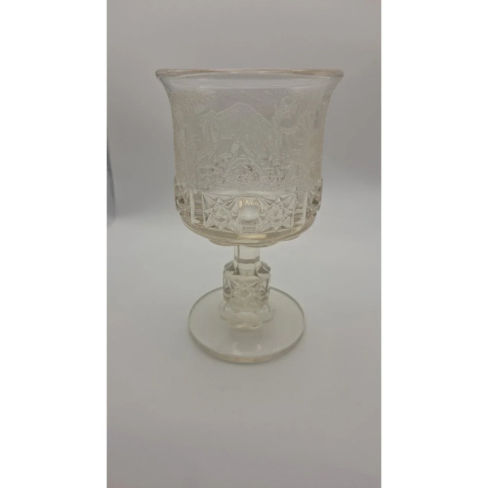 Vintage LG wright EAPG Etched Goblet daisy cube black forrest pattern